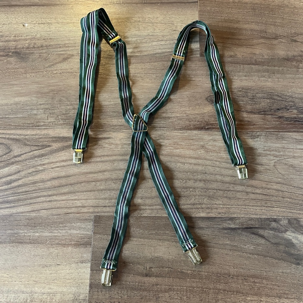 Vintage Striped Green Adjustable Suspenders
